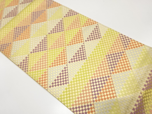 JAPANESE KIMONO / ANTIQUE FUKURO OBI / SILK / WOVEN CHECKERED